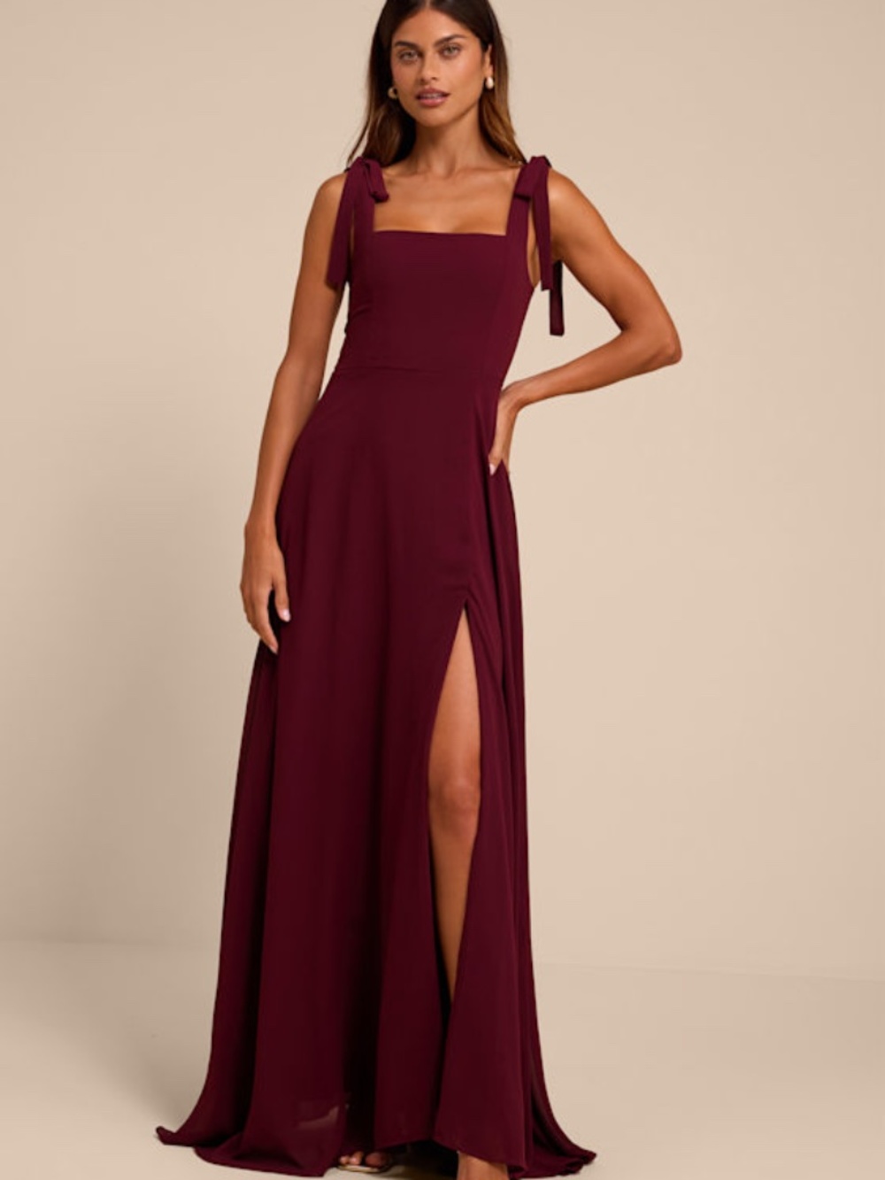Lulus Love Me Forever Burgundy Square Neck Maxi Dress Red - Size L